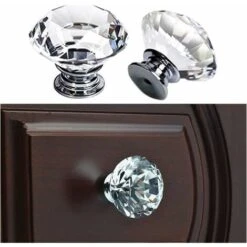Déstockage 6 Pièces Bouton De Cristal Poignées De Diamant, Tiroir De Porte Poignée à Diamant Clair Avec Vis, Unique Trou Rond Boutons De Tiroir Pour La Décoration De Cuisine Ou D'ameublement -- 30mm -Fispool Magasin 69250613 3