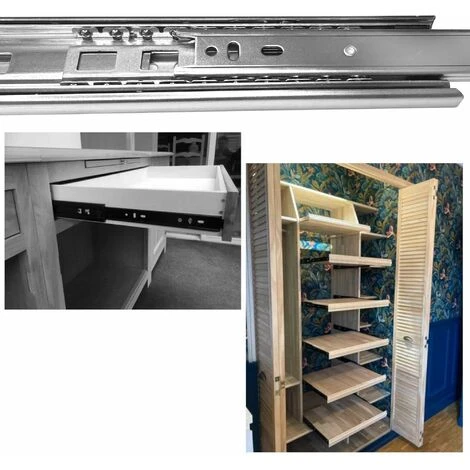 Coulisse De Tiroir à Billes (paire) Glissière Sortie Totale Extension Complète Gauche Droite Rail Coulissant Guide Cuisine Salle De Bain Salon, 600mm Sans Amortisseur 4 Coulisse De Tiroir à Billes (paire) Glissière Sortie Totale Extension Complète Gauche Droite Rail Coulissant Guide Cuisine Salle De Bain Salon, 600mm Sans Amortisseur – Image 2