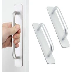 2 Pièces Poignées De Meubles Autocollantes, Poignées D'armoires En Aluminium, Poignées De Tiroirs, Poignées De Porte, Sans Poignée De Perçage Pour Armoire, Cuisine, Porte Coulissante, Porte De Balcon