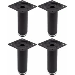 4x Pied De Meuble Ajustable ±13mm Base Ronde Ø30mm En Acier Finition Noir Mat Embout Chromé à Visser Meuble TV Réglable Canapé Buffet Armoire Table Lit Bureau Bricolage, 100mm