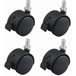 4x Roulette De Meuble 40mm Pivotante Avec Frein Noir Nylon Fixation Par Vis M8x15 Charge 40kg / Roue