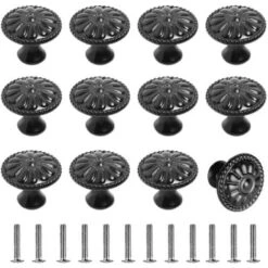 12pcs Bouton De Meuble,Tiroir De Poignée Meuble Poignées Boutons De Porte Pour Cuisine Bureau Chambre Placard Noir 30mm