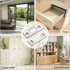 YIDOMDE Aimant Porte Placard 4 Pièces Loquet Magnetique Très Mince Loquets Magnétiques à Coller Aimant Fermeture Adhésif Meuble Aimant Puissant Pour Porte Coulissante Tiroirs Fenêtre Aimanté Armoire，T -Fispool Magasin 75333167 5