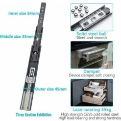 GP Coulisses De Tiroir à Roulement à Billes Softclose 450mm, Capacité De Charge Lourde 45 Kg, 5 Paires (4 Pièces) -Fispool Magasin 75563796 3