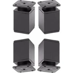 4x Pied De Meuble Carré 40 X 40mm Ajustable ±15 Mm En Plastique à Visser Meuble Tv Canapé Buffet Armoire Table Lit Bureau, Hauteur 60mm Finition Noir Mat