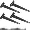 4 Pièces Charnières En T 8 Pouces Noir Porte Charnières Métallique Charnières Robustes Charnières De Porte De Grange Avec 28 Vis Pour Les Portails Extérieurs Et Les Portes De Grange, 200 Mm