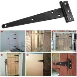 4 Pièces Charnières En T 8 Pouces Noir Porte Charnières Métallique Charnières Robustes Charnières De Porte De Grange Avec 28 Vis Pour Les Portails Extérieurs Et Les Portes De Grange, 200 Mm -Fispool Magasin 77854773 2
