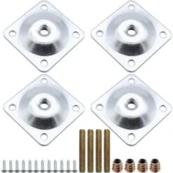 Lot De 4 Plaques De Montage De Pieds De Meubles Metal Carré Plaques De Fixation Avec Boulons De Suspension Et Vis Adaptateurs Fourniture Pour Table Fauteuil Jambes De Canapé Sièges - Argent