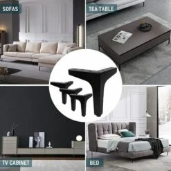 Lot De 4 Pieds De Meubles Charge Jusqu'à 600 KG , Pied De Table Modernes En Métal En Forme De Triangle 16 Vis Et 4 Protège Pieds, Noir（15cm） -Fispool Magasin 80714033 5