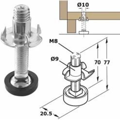 4x Vis Pied Réglable M8 X 70mm Meuble Chaise Ajustable Ecrou Griffe à Enfoncer Vérin Nivellement 9 4x Vis Pied Réglable M8 X 70mm Meuble Chaise Ajustable Ecrou Griffe à Enfoncer Vérin Nivellement -Fispool Magasin 81611501 3