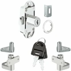 Serrure Espagnolette Avec Cylindre Clé Pliante Guide Tringle Remplacement Meuble Buffet Décoration Armoire Vintage, Droite