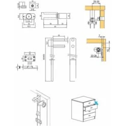 Fermeture Pivotante Centrale Avec Tringle 600mm Cylindre à Paillettes Et 2 Clés Pour Montage Dans Façade Avant 4 Tiroirs Serrure Meuble Casier Armoire Bureau Verrou Sécurité Protection Tige -Fispool Magasin 83723554 2