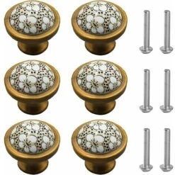6 Pieces Boutons De Meuble Ceramique, Conception De Fleur De Prunier Ceramique Poignee De Meuble Boutons Du Cabinet Boutons Du Tiroir Decoration De Meubles Ø35mm Tiroir De Porte Poignee Vintage Bronze