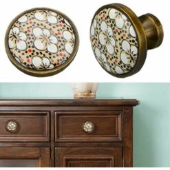 6 Pieces Boutons De Meuble Ceramique, Conception De Fleur De Prunier Ceramique Poignee De Meuble Boutons Du Cabinet Boutons Du Tiroir Decoration De Meubles Ø35mm Tiroir De Porte Poignee Vintage Bronze -Fispool Magasin 84061281 3