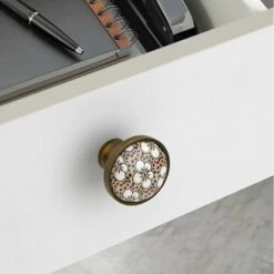 6 Pieces Boutons De Meuble Ceramique, Conception De Fleur De Prunier Ceramique Poignee De Meuble Boutons Du Cabinet Boutons Du Tiroir Decoration De Meubles Ø35mm Tiroir De Porte Poignee Vintage Bronze -Fispool Magasin 84061281 4