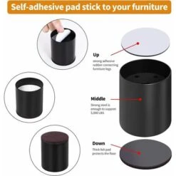 Rehausseur Pieds De Lit Lot De 4 Acier Carbone, Risers De Meubles Ajoutent Hauteur De 5CM, Supportent 10000 Lbs, Rehausseurs De Table, Chaise Ou Canapé, Gain D’Espace Pour Bureau Et Bedding（le Noir），S -Fispool Magasin 85354741 3