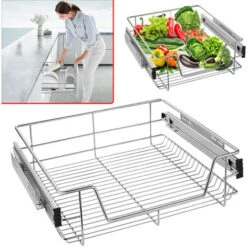 AUFUN 2 X Tiroirs De Cuisine, Extension Armoire De Cuisine, Armoires De Chambre, Panier Coulissant élastique, étagère De Cuisine Domestique, 60cm