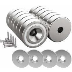 12 Pièces Aimants En Néodyme 10 KG Force 20 X 7 Mm Avec Trou Et Capsule, Aimant En Pot Fraisé Avec Vis Et 12 Coussins En Acier (Argent Brillant) Thsinde