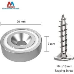 12 Pièces Aimants En Néodyme 10 KG Force 20 X 7 Mm Avec Trou Et Capsule, Aimant En Pot Fraisé Avec Vis Et 12 Coussins En Acier (Argent Brillant) Thsinde -Fispool Magasin 88203243 4