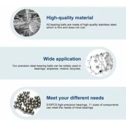 510 Pièces Bille De Roulement En Acier Chromé De Précision Solide Kit D'assortiment Combinaison 2 Mm-8 Mm Utilisé En Vélo -Fispool Magasin 88803290 3