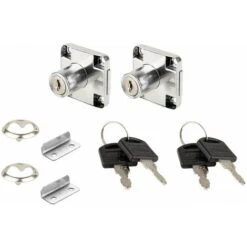 2x Serrure De Meuble Acier Chromé à Pêne Dormant En Applique Avec Rosace Platine Cylindre à Paillettes Et 2 Clés Barillet Verrou Tiroir Buffet Commode Sécurité