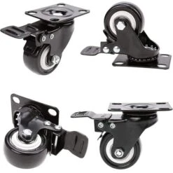 4 Roulettes Pivotantes Avec Frein 50mm En Caoutchouc Castor Roues Pour Meubles Avec Capacité De 400kg, Noir