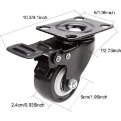 4 Roulettes Pivotantes Avec Frein 50mm En Caoutchouc Castor Roues Pour Meubles Avec Capacité De 400kg, Noir -Fispool Magasin 90318103 5