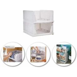 Empilable Vêtements Panier De Rangement Organisateur Coulissant Armoire Tiroir Étagère DIY Diviseur Séparateur Bureau Conteneur Pour Armoire (Jaune - Paquet De 4) -Fispool Magasin 90396526 4