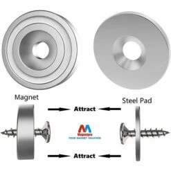 12 Pièces Aimants En Néodyme 10 KG Force 20 X 7 Mm Avec Trou Et Capsule, Aimant En Pot Fraisé Avec Vis Et 12 Coussins En Acier (Argent Brillant) -Fispool Magasin 91416088 3