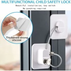 2 PCS Securite Fenetre Enfant, Entrebailleur Fenetre PVC Sans Percer Serrure Forte Adhésive Cable Bloc Fenetre Avec Clé, Pour Réfrigérateur Portes Et Tiroirs Fenêtres Securite Enfant -Fispool Magasin 91852229 5