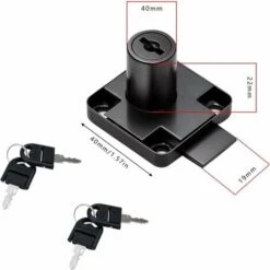 Lot De 2 Verrous De Tiroir De Bureau Noir Avec 4 Clés Universelles, Vis à Base Carrée, Serrure De Sécurité Fixe Pour Meubles, Porte De Meubles, Boîte Aux Lettres, Vitrine En Verre -Fispool Magasin 93286654 2