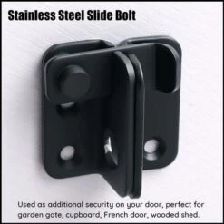 Verrou De Porte Coulissante Cadenas Moraillon Serrure De Porte Loquet De Verrouillage De Boucle Crochet Antivol, Finition Noire Mate En Acier Inoxydable（45MM） -Fispool Magasin 93437385 4