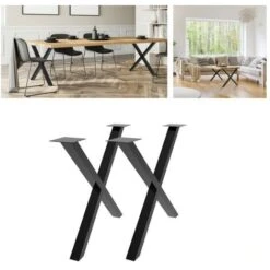GUOYIHUA® 2 Pieds 80x72cm Support Chevalet En Forme De X Pieds De Table En Acier Salon Salle à Manger Bureau Laqué Noir