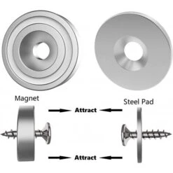 12 Pièces Aimants En Néodyme 15 KG Force 20 X 7 Mm Avec Trou Et Capsule, Aimant En Pot Fraisé Avec Vis Et 12 Coussins En Acier (Argent Brillant） -Fispool Magasin 94214444 3