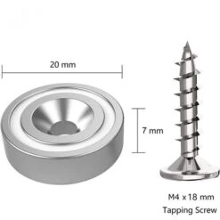 12 Pièces Aimants En Néodyme 15 KG Force 20 X 7 Mm Avec Trou Et Capsule, Aimant En Pot Fraisé Avec Vis Et 12 Coussins En Acier (Argent Brillant） -Fispool Magasin 94214444 4