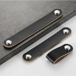 SVKBJROY 8 Pièces Poignées Cuir Noir Poignées D'armoire En Cuir 96 Mm, Poignées De Tiroir, Poignées De Placard Poignées Cuir Pour Armoire Tiroir Meuble -Fispool Magasin 94661523 2