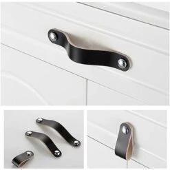 SVKBJROY 8 Pièces Poignées Cuir Noir Poignées D'armoire En Cuir 96 Mm, Poignées De Tiroir, Poignées De Placard Poignées Cuir Pour Armoire Tiroir Meuble -Fispool Magasin 94661523 5