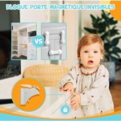 Sécurité Bébé Placard Bloque Porte (4 Verrous + 1 Clés), Bloque Tiroir Sécurité Enfant Verrouillage Bébé Serrures Verrous Magnétique Loquets De Sécurité Pour Cabinet Armoire -Fispool Magasin 94898589 3