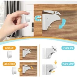 Sécurité Bébé Placard Bloque Porte (4 Verrous + 1 Clés), Bloque Tiroir Sécurité Enfant Verrouillage Bébé Serrures Verrous Magnétique Loquets De Sécurité Pour Cabinet Armoire -Fispool Magasin 94898589 4