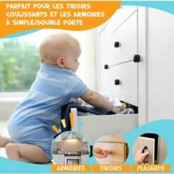 Sécurité Bébé Placard Bloque Porte (4 Verrous + 1 Clés), Bloque Tiroir Sécurité Enfant Verrouillage Bébé Serrures Verrous Magnétique Loquets De Sécurité Pour Cabinet Armoire -Fispool Magasin 94898589 5