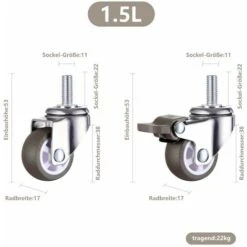 Roulette Pivotante Robuste En Caoutchouc à Tige Filetée M8 Pour Chariot à Main, Tables De Travail, Roues Meuble, 1.5 Inch, Diamètre Du Filetage : 8mm, Longueur 20mm, 2PCS Avec Frein + 2PCS Sans Frein -Fispool Magasin 95442688 5