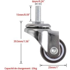 4 PCS Roue Pivotante, Roulettes Pour Meubles à Tige 25mm En M6 × 15, Roulettes Pivotantes En Caoutchouc, Pourchariots, Chariot, Lit Bébé, Meuble, Table, Capacité De Chargement 15kg Par Roue -Fispool Magasin 95442706 3