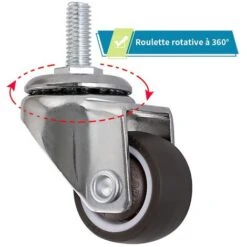 4 PCS Roue Pivotante, Roulettes Pour Meubles à Tige 25mm En M6 × 15, Roulettes Pivotantes En Caoutchouc, Pourchariots, Chariot, Lit Bébé, Meuble, Table, Capacité De Chargement 15kg Par Roue -Fispool Magasin 95442706 4