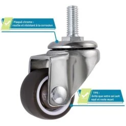 4 PCS Roue Pivotante, Roulettes Pour Meubles à Tige 25mm En M6 × 15, Roulettes Pivotantes En Caoutchouc, Pourchariots, Chariot, Lit Bébé, Meuble, Table, Capacité De Chargement 15kg Par Roue -Fispool Magasin 95442706 5