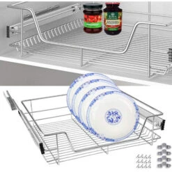 2 Tiroirs De Rangement Téléscopiques - Lot De 2 Tiroirs, Paniers Coulissants Cuisine - Pour Placard De 46cm -Fispool Magasin 95743195 3