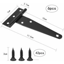 Charniere Porte Lourde 6pcs, Charniere Porte 6 Pouces, Charnière En T Noires, Charniere Plate Inox Charnières De Portes En Fer Charnières Robustes Pour Portes, Fenêtres, Abris De Jardin -Fispool Magasin 95793726 5
