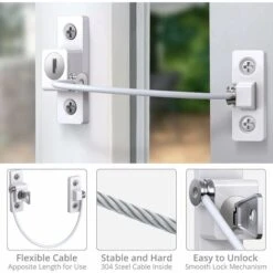 4pcs Entrebâilleur Fenêtre Porte Restricteur De Porte De Fenêtre Verrou Fenetre UPVC Verrouillage De Limite Verrou De Sécurité Câble Serrure De Limite Avec Clé Et Vis -Fispool Magasin 95968391 3