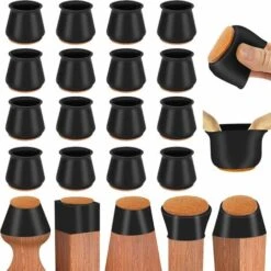 35-40mm Protecteurs De Sol En Silicone Avec Feutre, 24 Embouts Pour Pieds De Chaise En Caoutchouc, Élastique Protection Pied De Chaise Et Table Noir, Couvre-jambes De Meuble, Patins En Feutre H133
