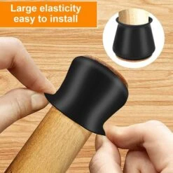 35-40mm Protecteurs De Sol En Silicone Avec Feutre, 24 Embouts Pour Pieds De Chaise En Caoutchouc, Élastique Protection Pied De Chaise Et Table Noir, Couvre-jambes De Meuble, Patins En Feutre H133 -Fispool Magasin 95979904 3