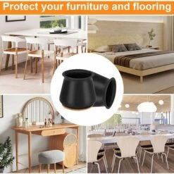 35-40mm Protecteurs De Sol En Silicone Avec Feutre, 24 Embouts Pour Pieds De Chaise En Caoutchouc, Élastique Protection Pied De Chaise Et Table Noir, Couvre-jambes De Meuble, Patins En Feutre H133 -Fispool Magasin 95979904 4